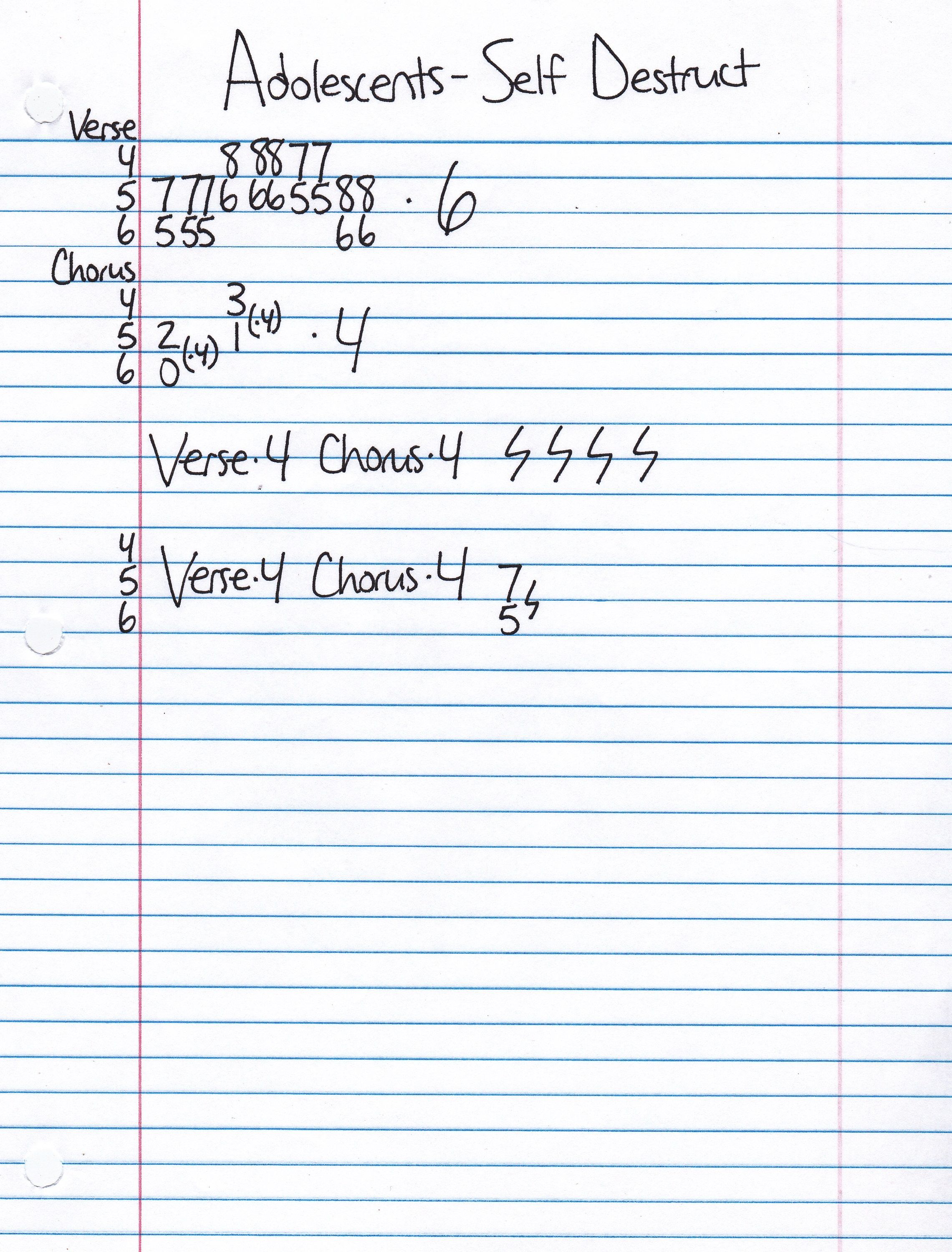 High quality guitar tab for Self Destruct by Adolescents off of the album Adolescents. ***Complete and accurate guitar tab!***